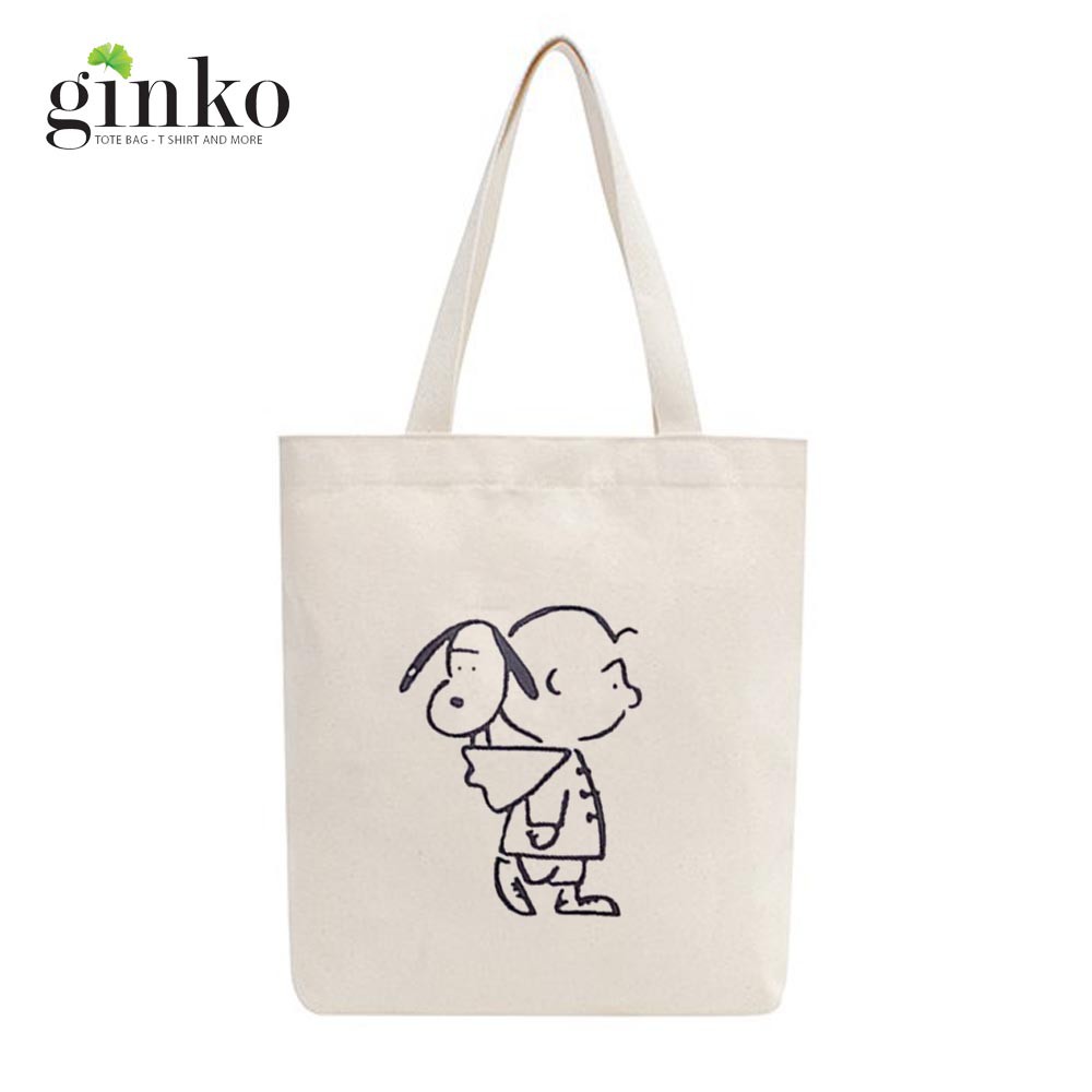 Túi Tote Vải Mộc GINKO Dây Kéo In Hình Snoopy And Charlie M18