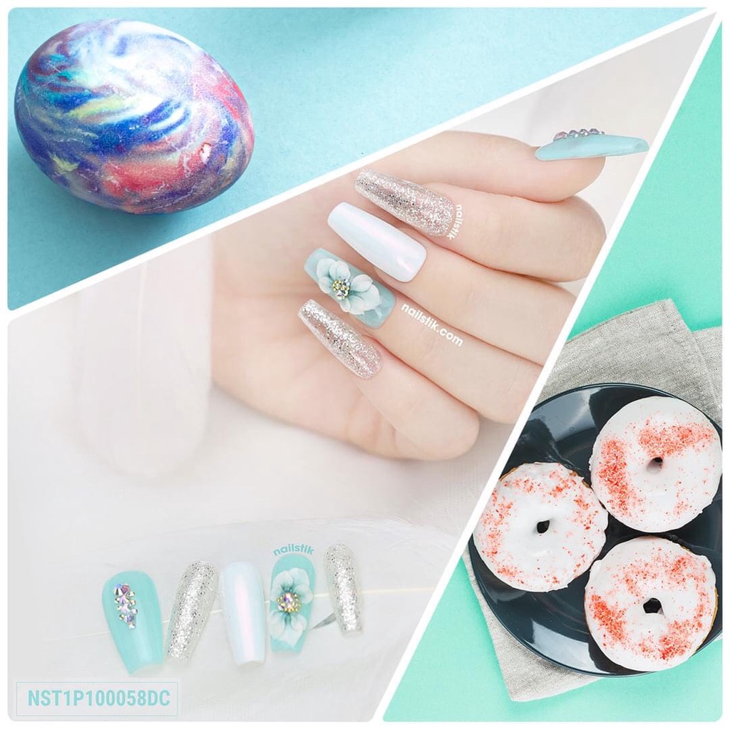 Móng úp thiết kế by NAILSTIK, màu bạc, form móng coffin, dài 058