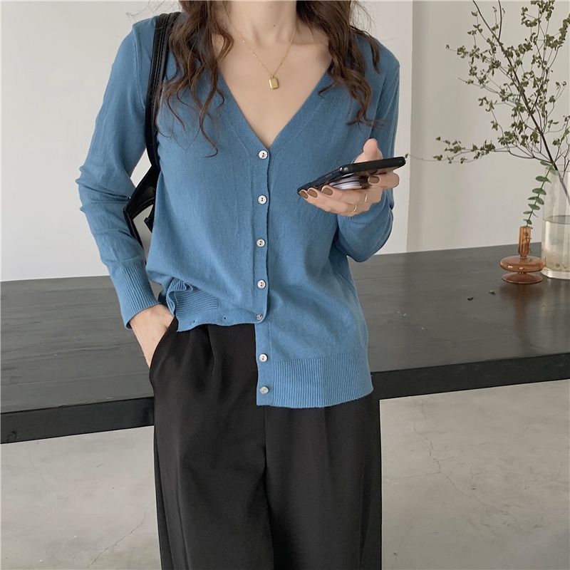SUXI Áo Cardigan Dệt Kim Tay Dài Dáng Rộng Cổ Chữ V Màu Sắc Đơn Giản Thời Trang Mùa Thu Cho Nữ