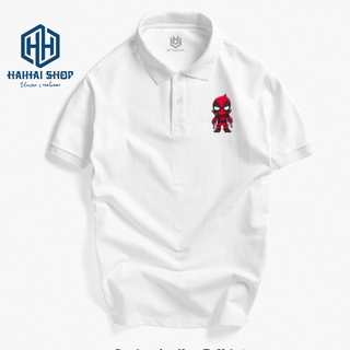 Áo Thun Có Cổ Nam Nữ Vải Cá Sấu 4 Chiều, Áo Thun Cổ Trụ In Hình Logo Deadpool Phong Cách Hàn Quốc, HY Korea