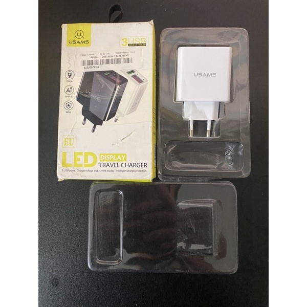 Cốc Sạc Đa Năng Usams CC035 3USB Chính Hãng màn Hình LCD Hiển Thị - BH 12 Tháng