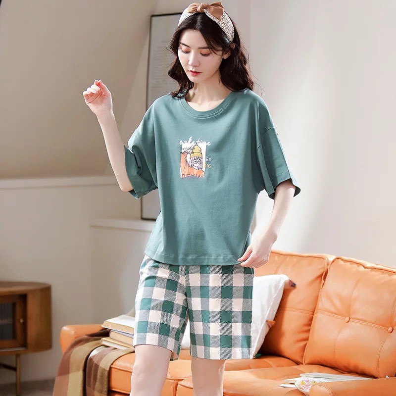 Bộ cotton mỏng mặc nhà Quảng Châu màu sắc tươi sáng thoải mái co giãn 4 chiều