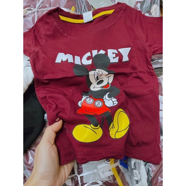 Set 3 áo thun cộc tay mickey cho bé gái bé trai, áo phông mùa hè hoạt hình 3 màu trắng đỏ đen mềm mịn, co giãn thoải mái