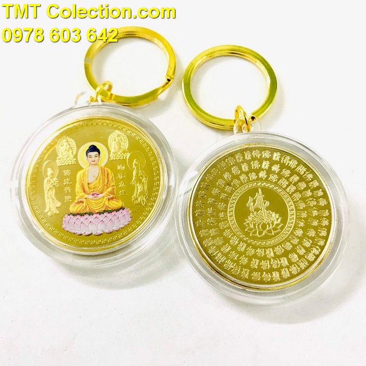 Móc Khóa Xu Phật A Di Đà Và Các Vị Bồ Tát In Màu, Chất liệu Nhựa acrylic, Niken, Dùng để trang trí chìa khóa - SP005277