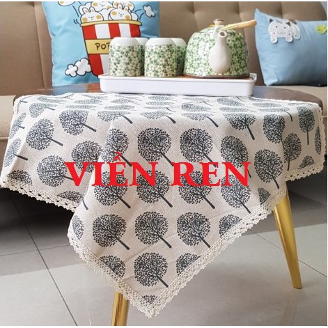 (50*50cm VIỀN REN ĐỘC ĐÁO) khăn lót viền ren dễ thương, tấm vải viền tua rua xinh xắn. vải cavas họa tiết xinh.