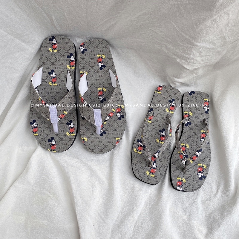 Dép cặp nam nữ quai kẹp phối màu xám hoạ tiết Mickey cute
