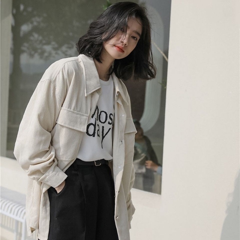 IELGY    Áo Khoác Nhung Tay Dài Cổ Polo Thời Trang Dễ Phối Đồ Cho Bạn Gái