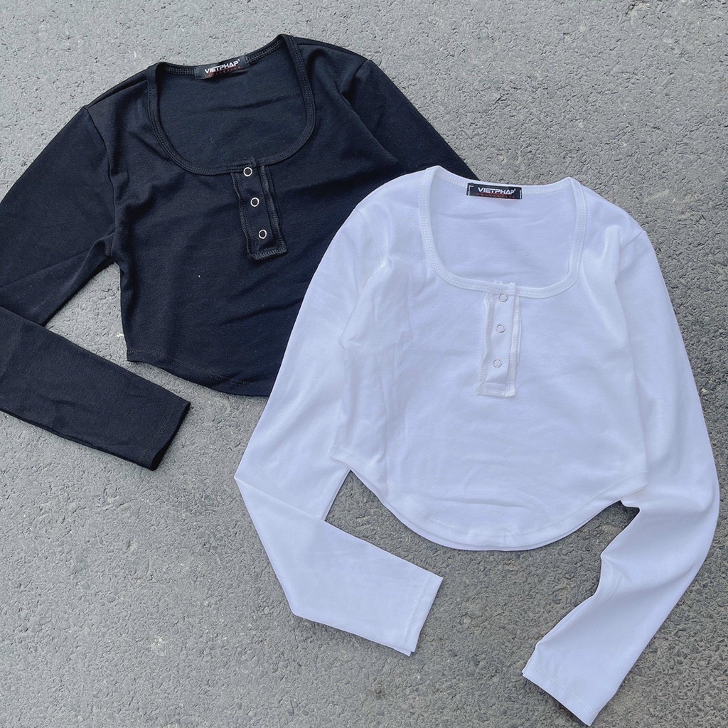 Áo Croptop Vạt Bầu Cúc Bấm Tay Dài A5247