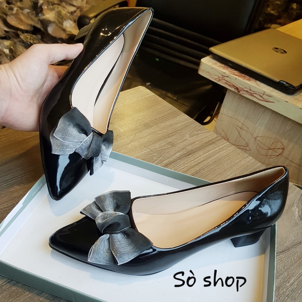 Giày cao gót cỡ lớn, size 40 41 42 43 44, giày ngoại cỡ đế vuông big size có nơ