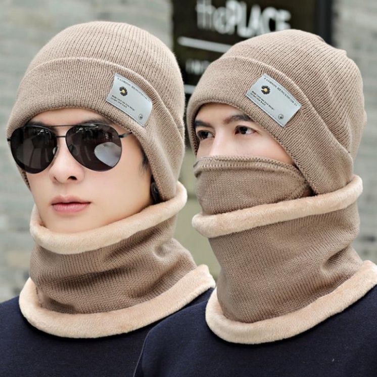 Mũ len nam,nữFREESHIPMũ len unisex trùm đầu lót lông kèm khăn giữ ấm chống lạnh,Chống gió nhiều màu