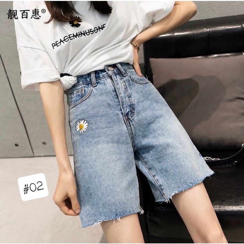 Quần ngố jean thêu hoa cúc size 33-35