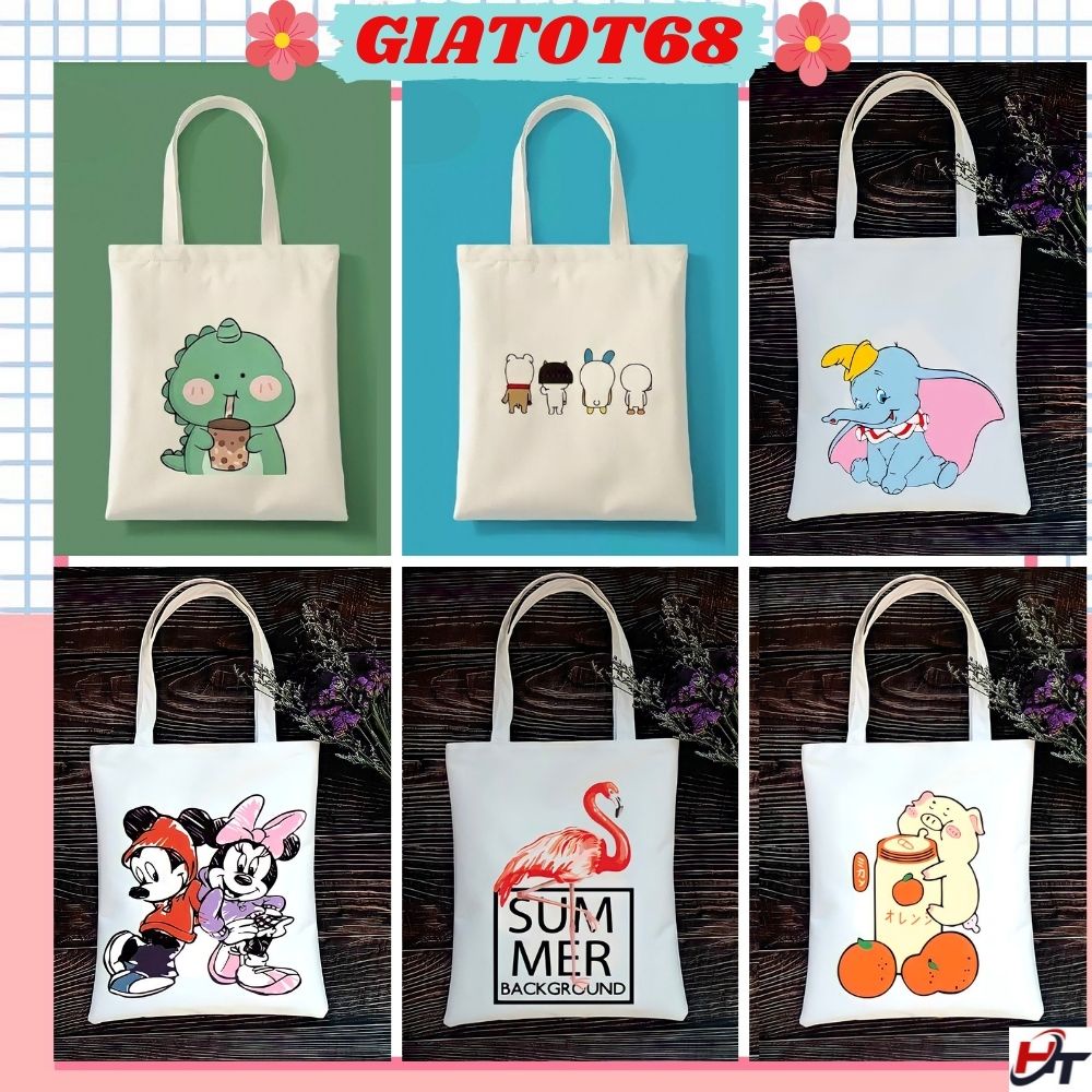 Túi canvas đeo chéo in hoạ tiết đáng yêu Giatot68 554