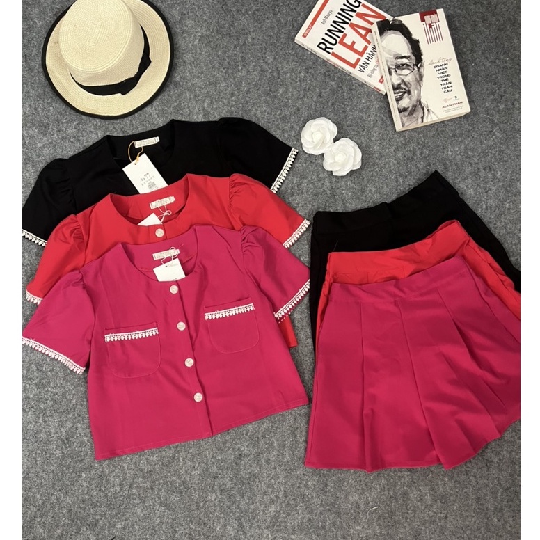 SET BỘ ÁO CROPTOP VIỀN REN PHỐI QUẦN SORT LƯNG CHUN SIÊU XINH (ẢNH VÀ VIDEO THẬT)
