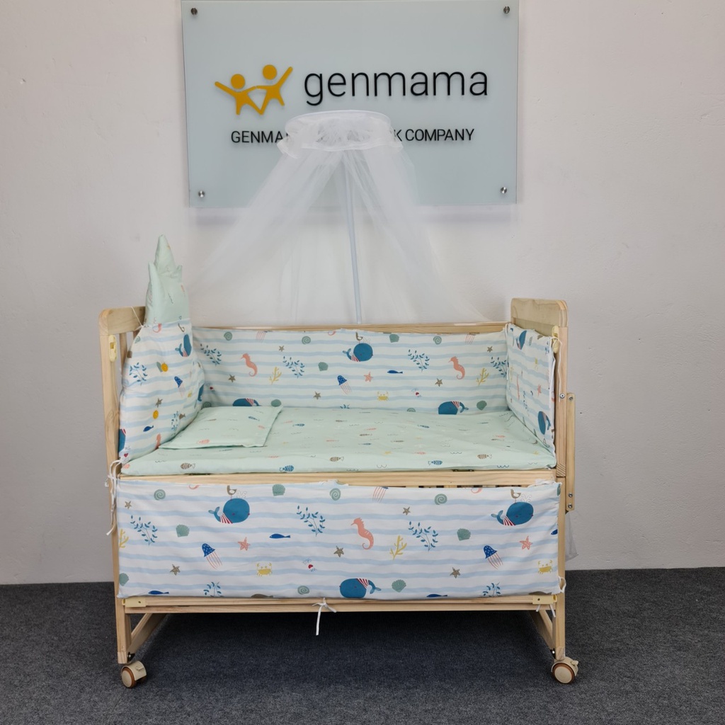 Bộ Quây Cũi 4 Mặt Có Đệm Và Gối Chất Liệu Vải Cotton Đủ Các Màu Lựa Chọn Cho Cũi 106cm x 60cm,Quây Cũi Vải COTTON