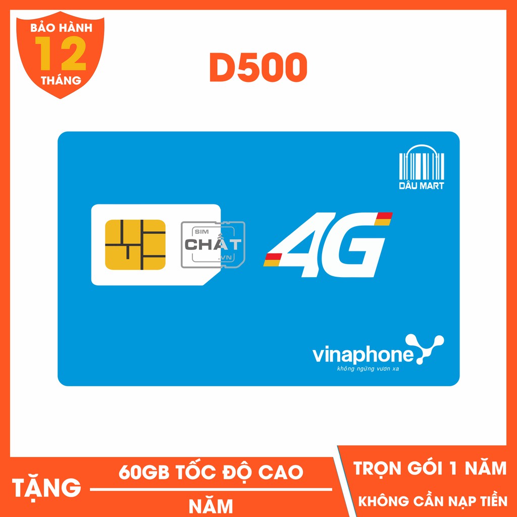 SIM 4G VINAPHONE D500 TRỌN GÓI 1 NĂM KHÔNG NẠP TIỀN (5GB/THÁNG)