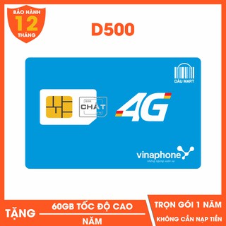 SIM 4G VINAPHONE D500 TRỌN GÓI 1 NĂM KHÔNG NẠP TIỀN (5GB/THÁNG)