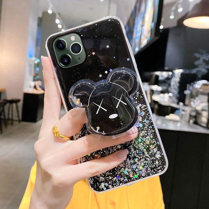 Ốp lưng Redmi Note 12 11 11S 10 10S 9 9S 8 7 5 Pro Redmi A1 12C 10 10C 10A 9 9A 9T 9C Xiaomi MI POCO X5 X3 NFC Note12 4G 5G Note11 Redmi10 2021 2022 Sequin Glitter Soft Case With Bear Popsocket