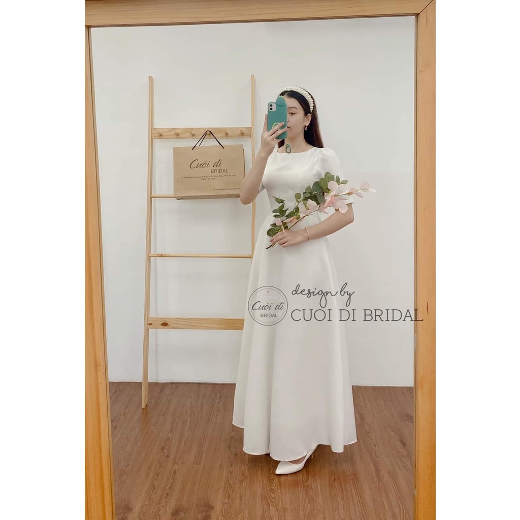Váy cưới đi bàn tròn tay ngắn CD170 -  Váy cưới đẹp sang trọng -  Cưới đi bridal