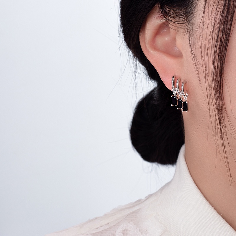 Bông Tai Đính Kim Cương Đen Phong Cách hip hop Cho Nữ