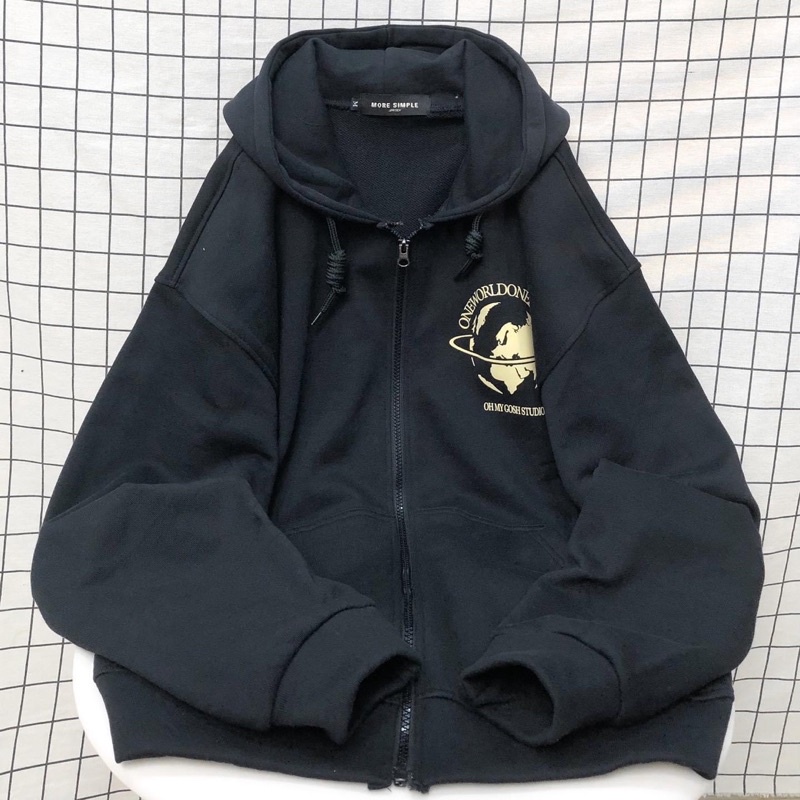 Áo Khoác Hoodie Zip ONE Vải Nỉ Bông Form Rộng