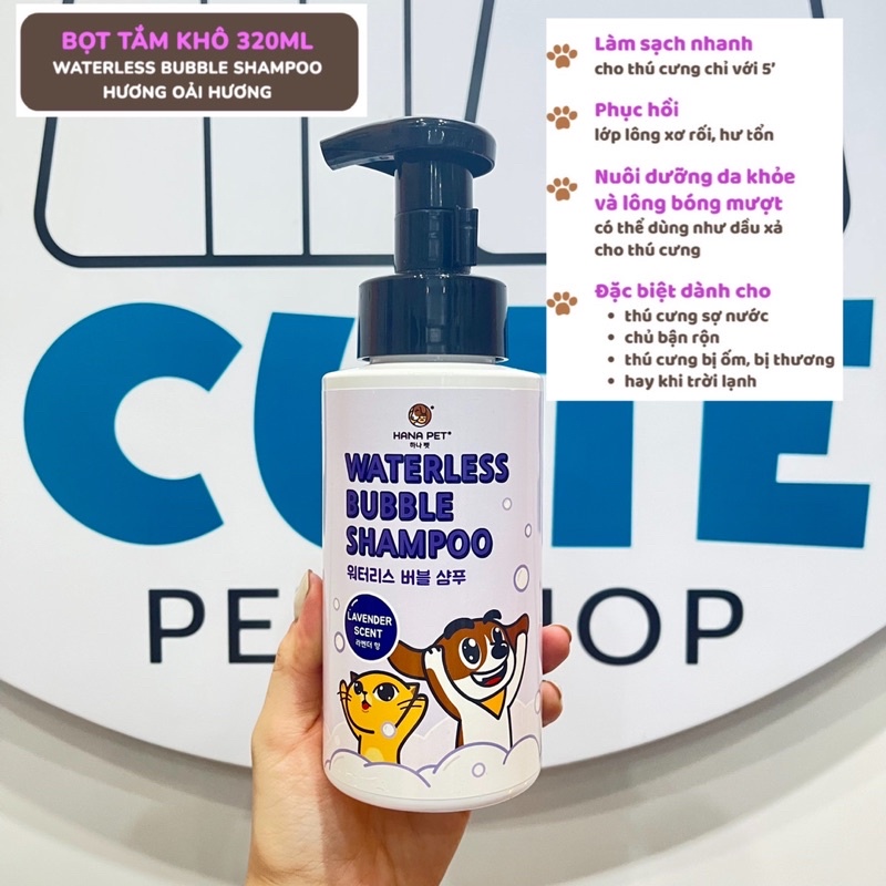 Bọt tắm khô dưỡng lông cho chó, mèo Waterless Bubble Shampoo 320ml