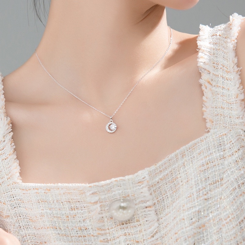 Vòng cổ bạc Ý 925 mạ vàng cao cấp DUYSON SILVER, Dây chuyền nữ bạc 925 mặt tròn đính đá sang trọng [DCXK35]