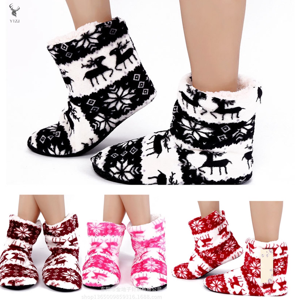 COD&amp; Adult's Christmas Warm Slippers Non-Slip Wearable Socks Soft Fleece Gripper Shoes