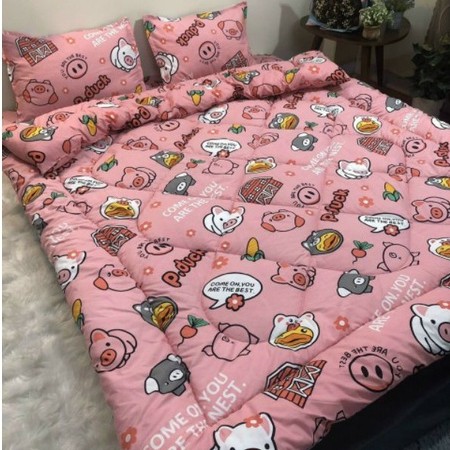 Trọn bộ 5 món ga gối chăn phao poly cotton có ruột bông dày đủ kích thước