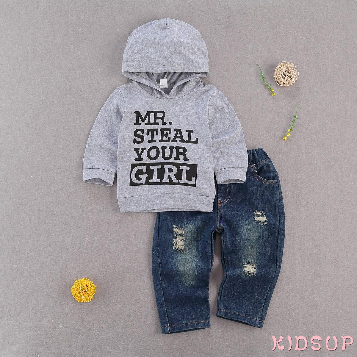 Áo Hoodies Có Nón Dài Tay + Quần Jeans Cho Bé Trai