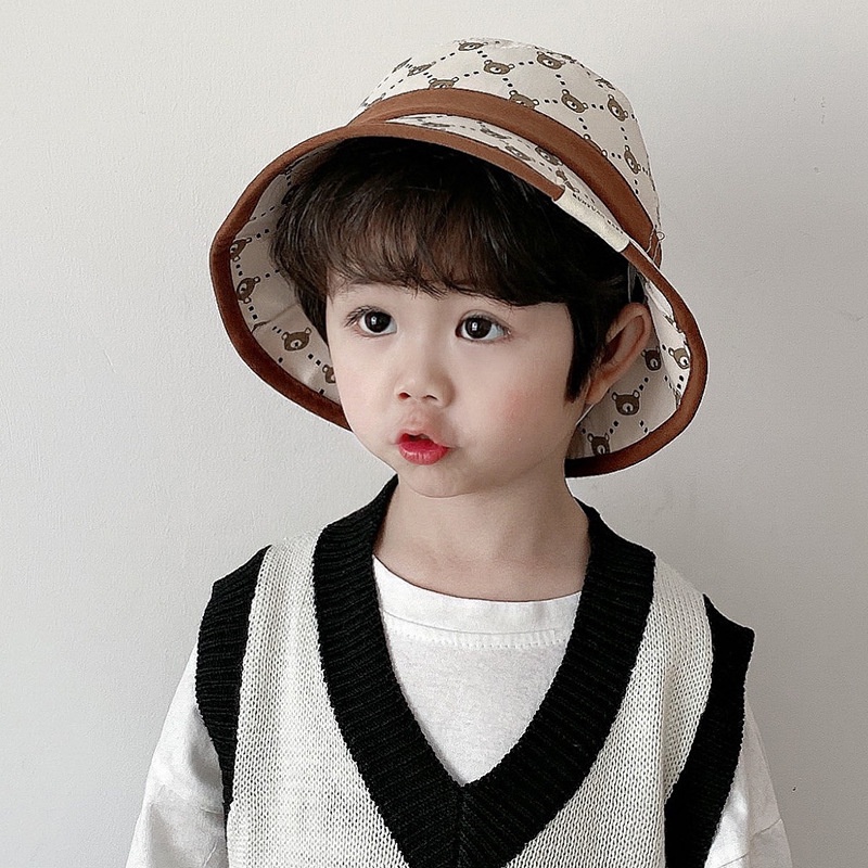 Mũ nón bucket vành rộng gấu cute cho bé từ 8 tháng- 6 tuổi