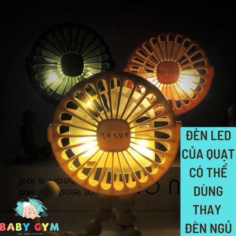 Quạt tích điện mini cầm tay, để bàn, có đèn – Quạt sạc điện mini – BabyGym