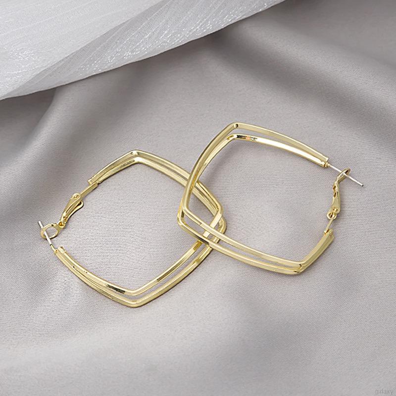 Khuyên tai kim loại hai lớp hình vuông đính đá phong cách hàn quốc