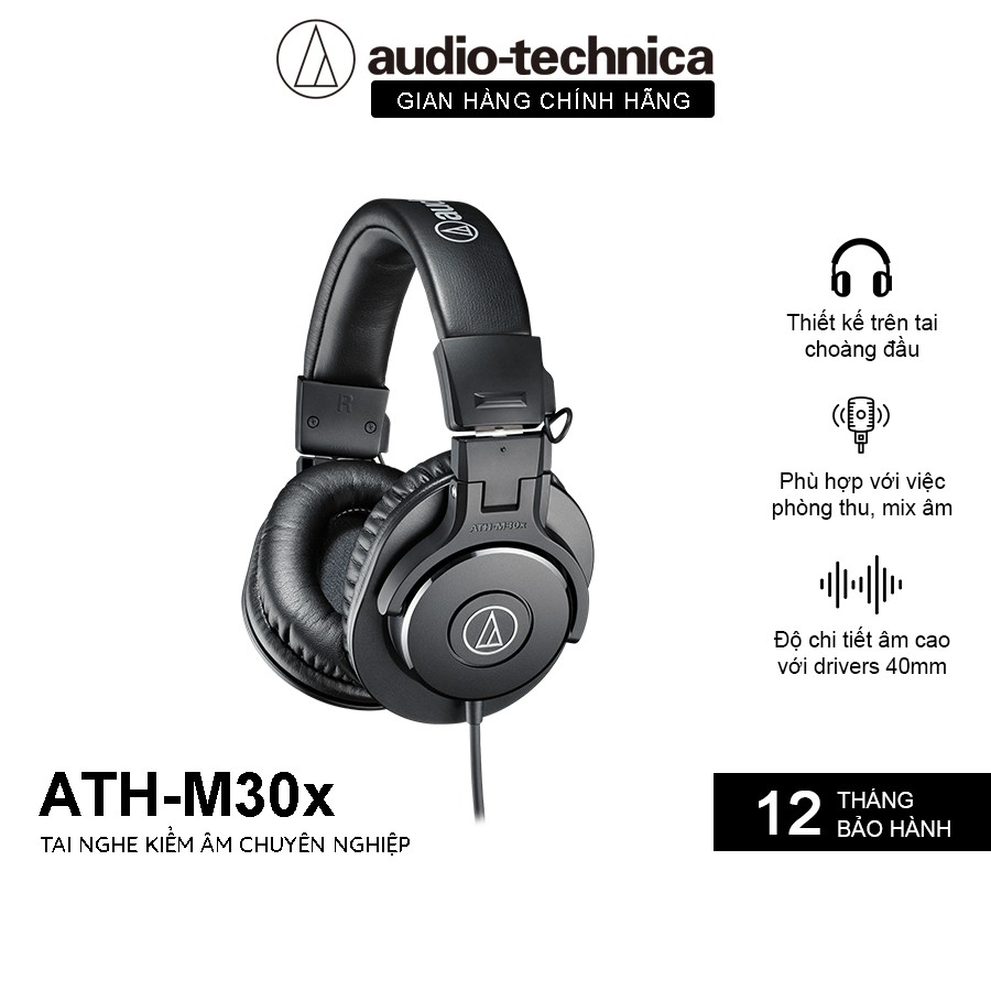 [Mã LT150 giảm 150k đơn 699k] Tai Nghe Chụp Tai Professional Hifi Audio Technica ATH-M30x - Hàng Chính Hãng