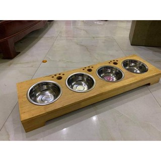 Khay ăn 4 bát chó mèo bằng gỗ