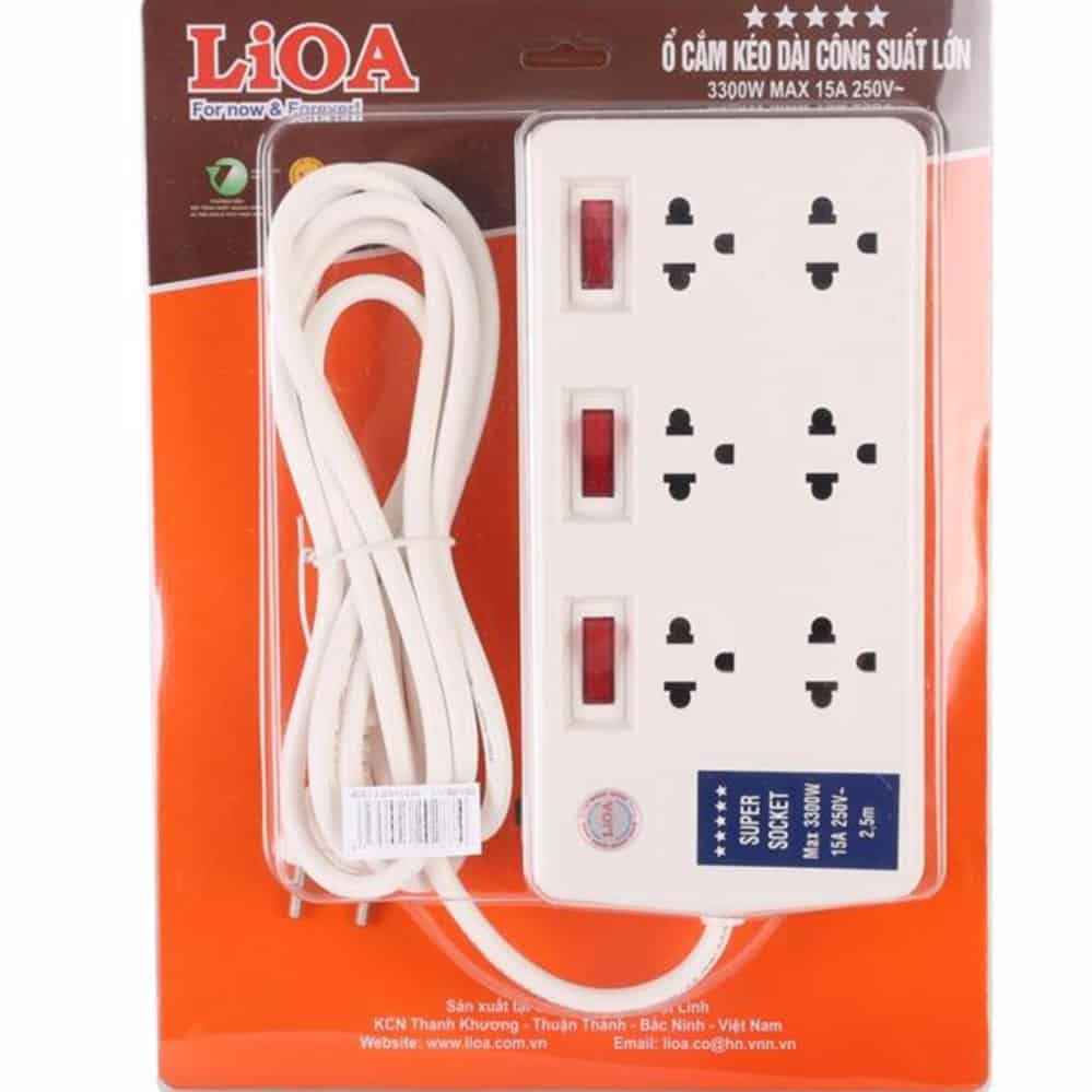 Ổ Cắm Điện Kéo Dài Công Suất Lớn LiOA 3300W (gồm 6 ổ cắm, 3 công tắc) Ổ Cắm Lioa Siêu Bền, Siêu Chịu Tải