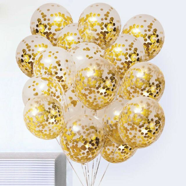 (Set kèm đèn led) Set trang trí sinh nhật trăng vàng+bóng rắc nhũ confetti