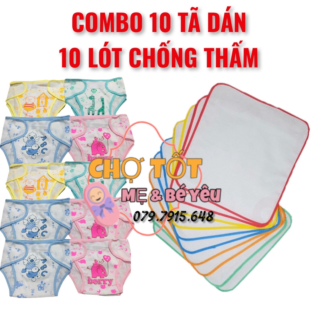 Combo 10 Lót Nilong Chống Thấm Thay Tã,10 Tã Dán Vải Cho Bé Sơ Sinh