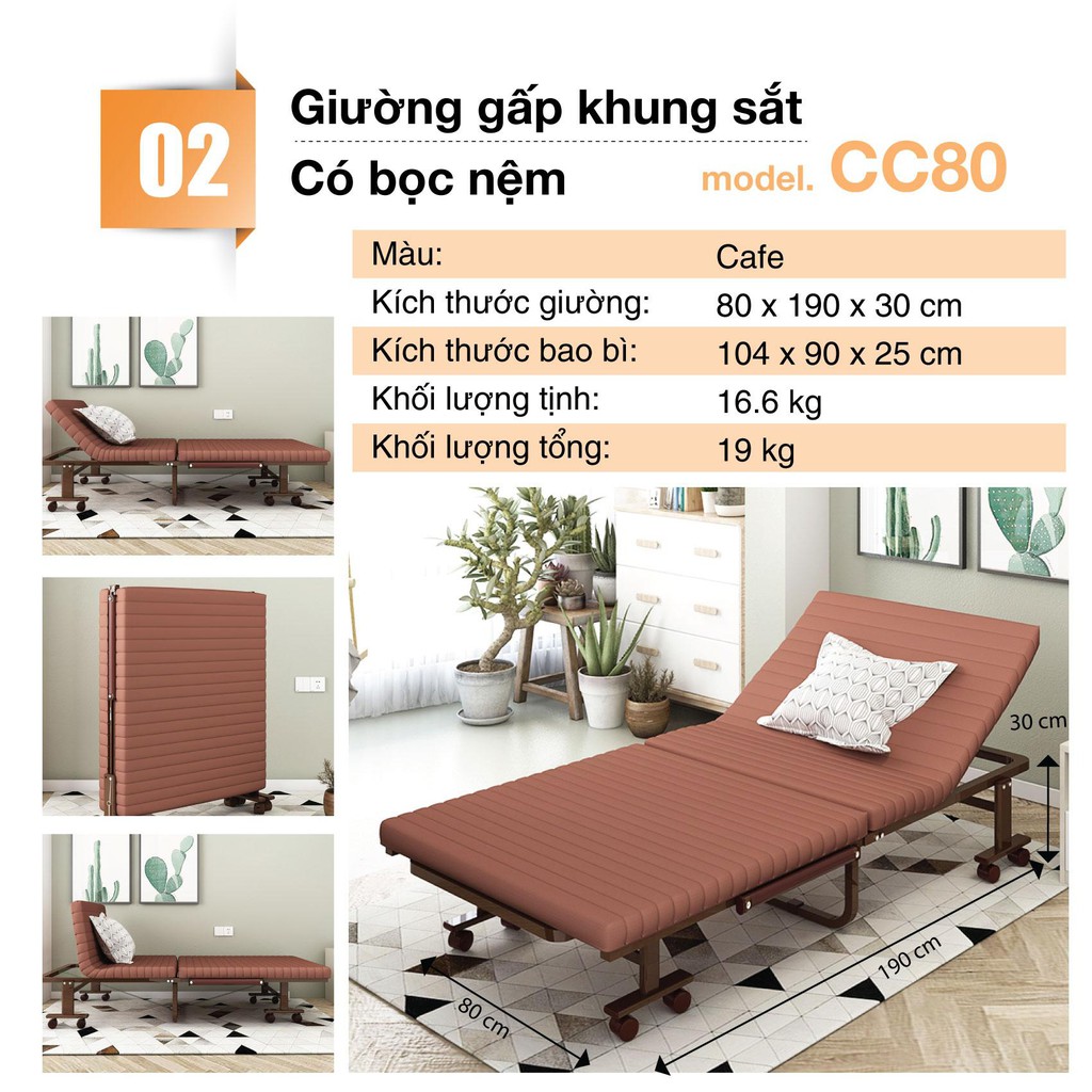 Giường Xếp Gọn Đa Năng Cao Cấp Hàn Quốc CC80 . Nhập khẩu nguyên chiếc. Bảo hành 24 tháng