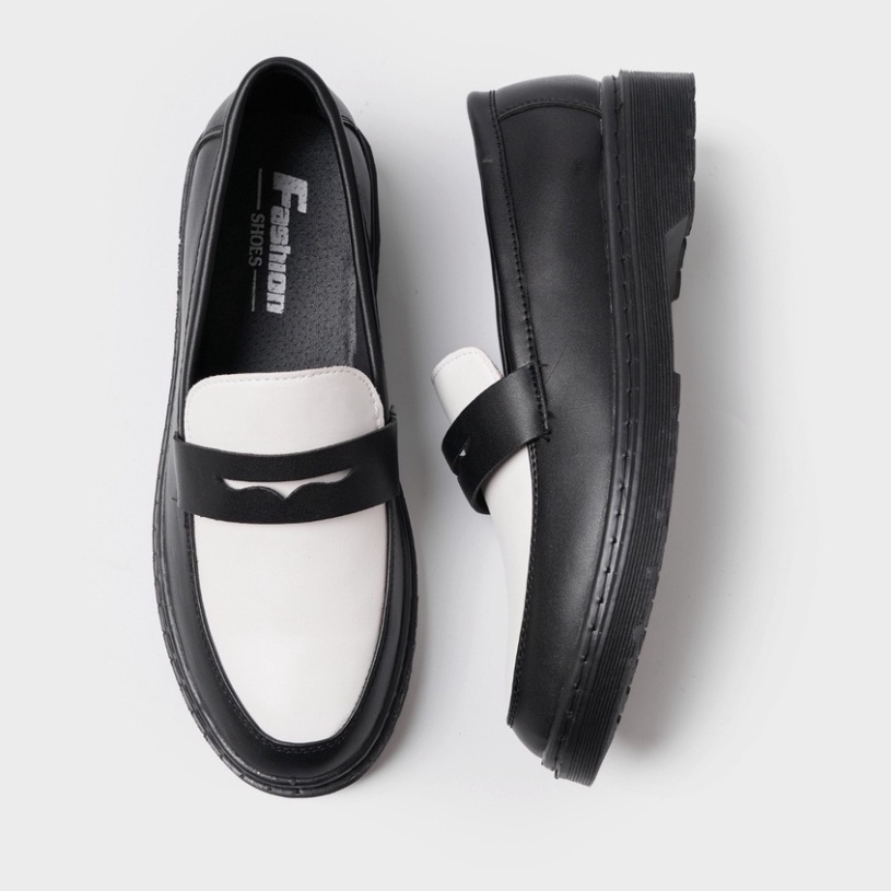 Giày Penny Loafer Black White da nguyên tấm, Giày Sơn Tùng Đế Phíp Siêu Sang Giá Gốc Tận Xưởng