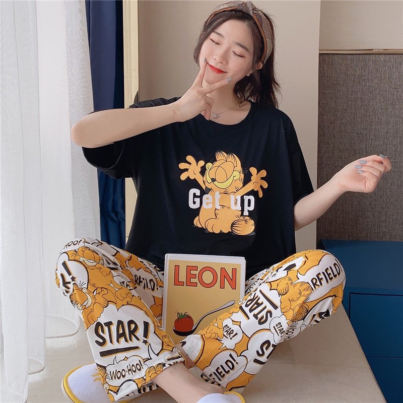 [Sẵn] Đồ bộ thun cotton quần dài, đồ mặc ở nhà Quảng Châu, họa tiết hoạt hình dễ thương | BigBuy360 - bigbuy360.vn