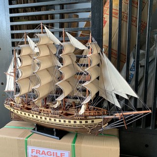 Mô hình thuyền gỗ trang trí tàu chở hàng France II - Gỗ muồng - Thân tàu dài 80cm - Buồm vải bố - hàng VNXK