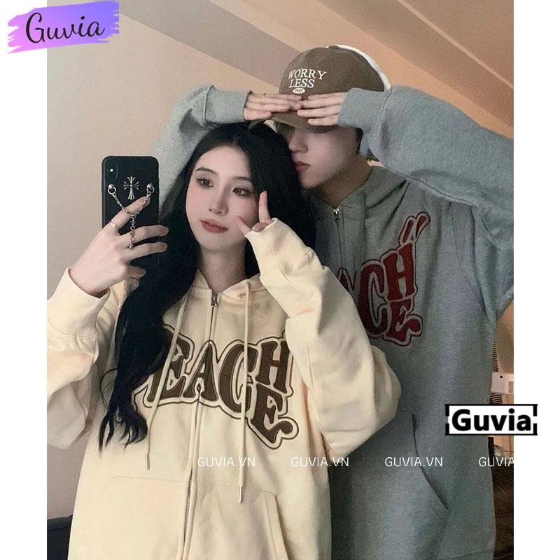 Áo Khoác Hoodie Nỉ TEACH PEACE Nam Nữ Ulzzang Unisex, Áo Khoác Form Rộng Thời Trang GUVIA AKN96