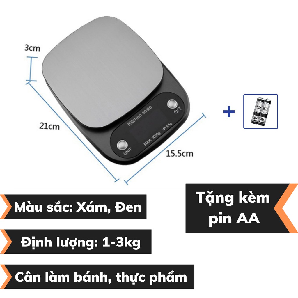 Cân Tiểu Ly Điện Tử Mini định lượng 1-5kg độ chính xác cao WH-B05 cao cấp 3kg làm bánh nhà bếp kèm 2 viên pin AA