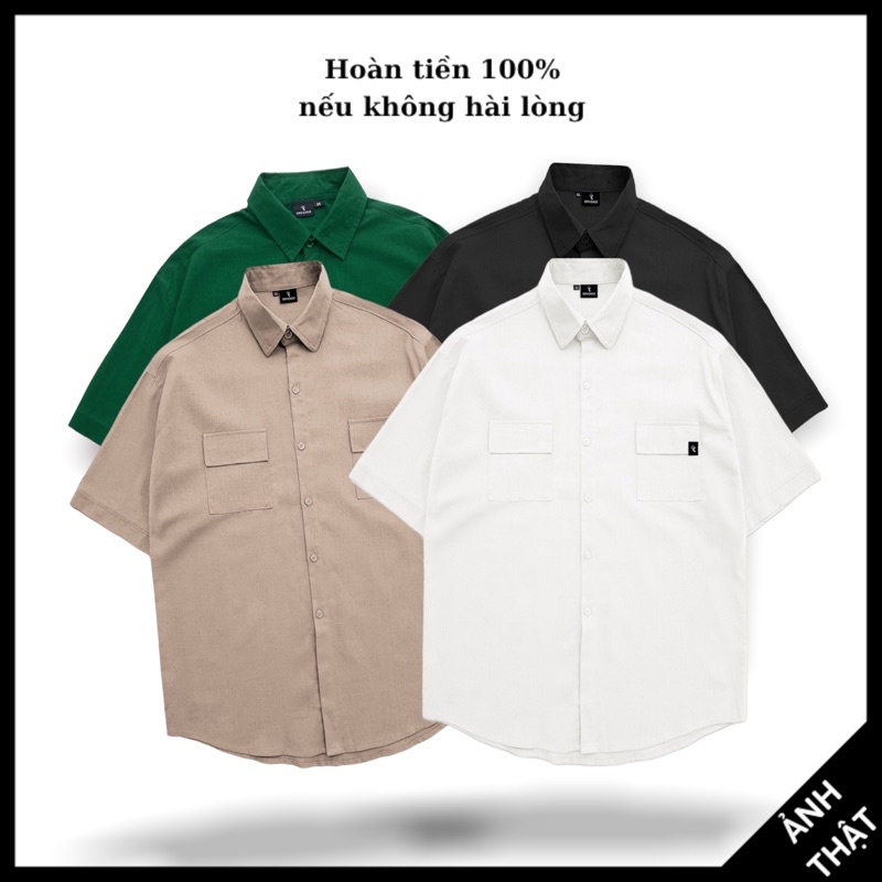 Áo sơ mi cộc tay đũi unisex - áo đũi nam nữ phong cách Hàn Quốc chất mềm mịn