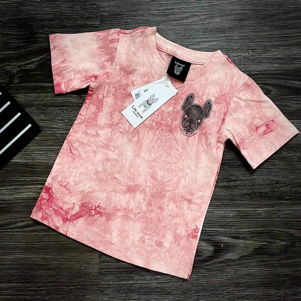 (HÀNG XUẤT XỊN) Áo kid mẫu Life/work mới màu loang HỒNG  Size 90-100-110-120-130-140-150