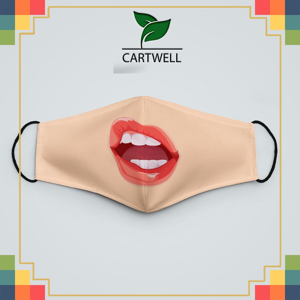 Khẩu trang vải đen Sexy Lips_3673 CARTWELL cotton 100% ngăn bụi kháng khuẩn 2021 bảo vệ toàn diện