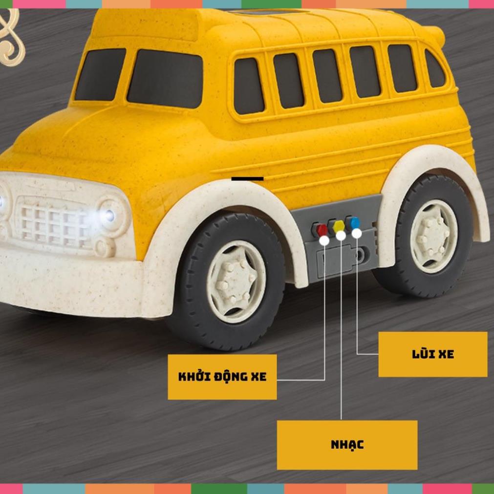Hỏa tốc-Có hộp-Video Ảnh thật-Xe Buýt trường học có nhạc đèn mô hình nhựa an toàn màu sắc sinh động cho bé