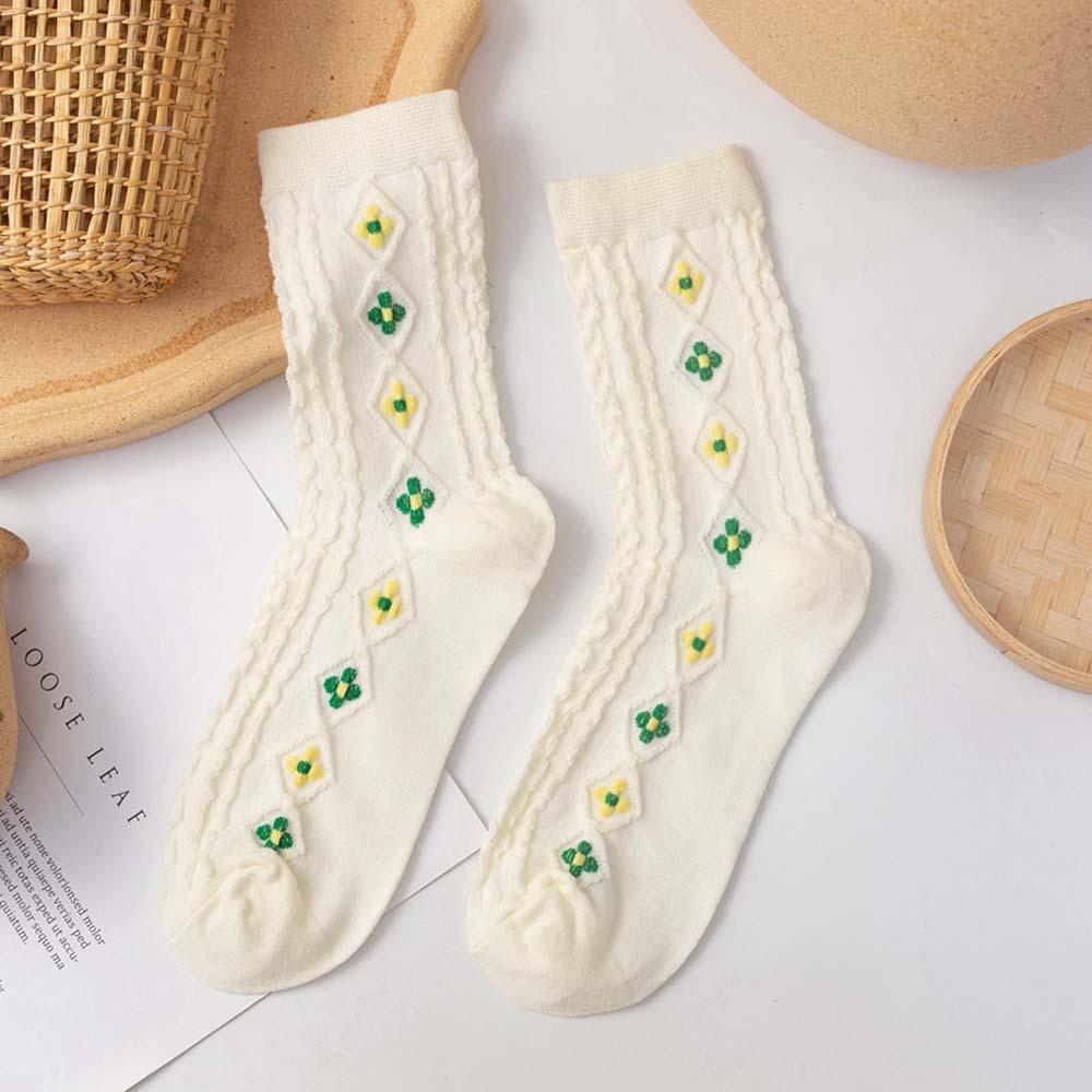 Vớ Cổ Vừa Họa Tiết Hình Thoi Màu Trắng Ngọt Ngào Phong Cách Lolita Dễ Thương Cho Nữ