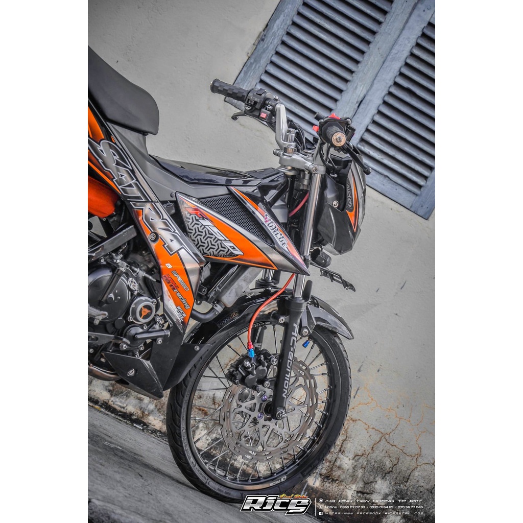 Tem Rời Dán Xe Raider FI Mẫu Hoa Văn Cam Đen Xám Chữ Satria F150 Cực Chất, Hàng 3 Lớp Chất Lượng Cao