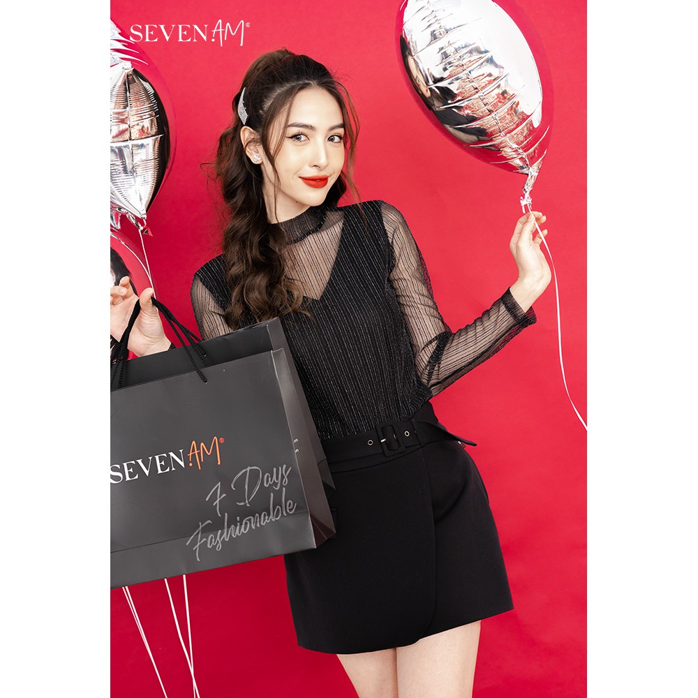 Áo Dài Tay Seven.AM Thiết Kế Nhũ Kim Tuyến Màu Đen Mã Z16011A | BigBuy360 - bigbuy360.vn